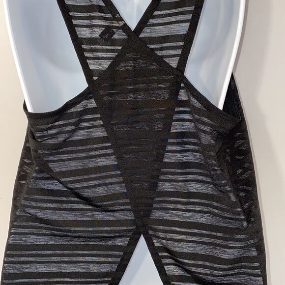 Onzie Sheer Black Cropped Tank Top Crossover Back - Picture 7 of 14